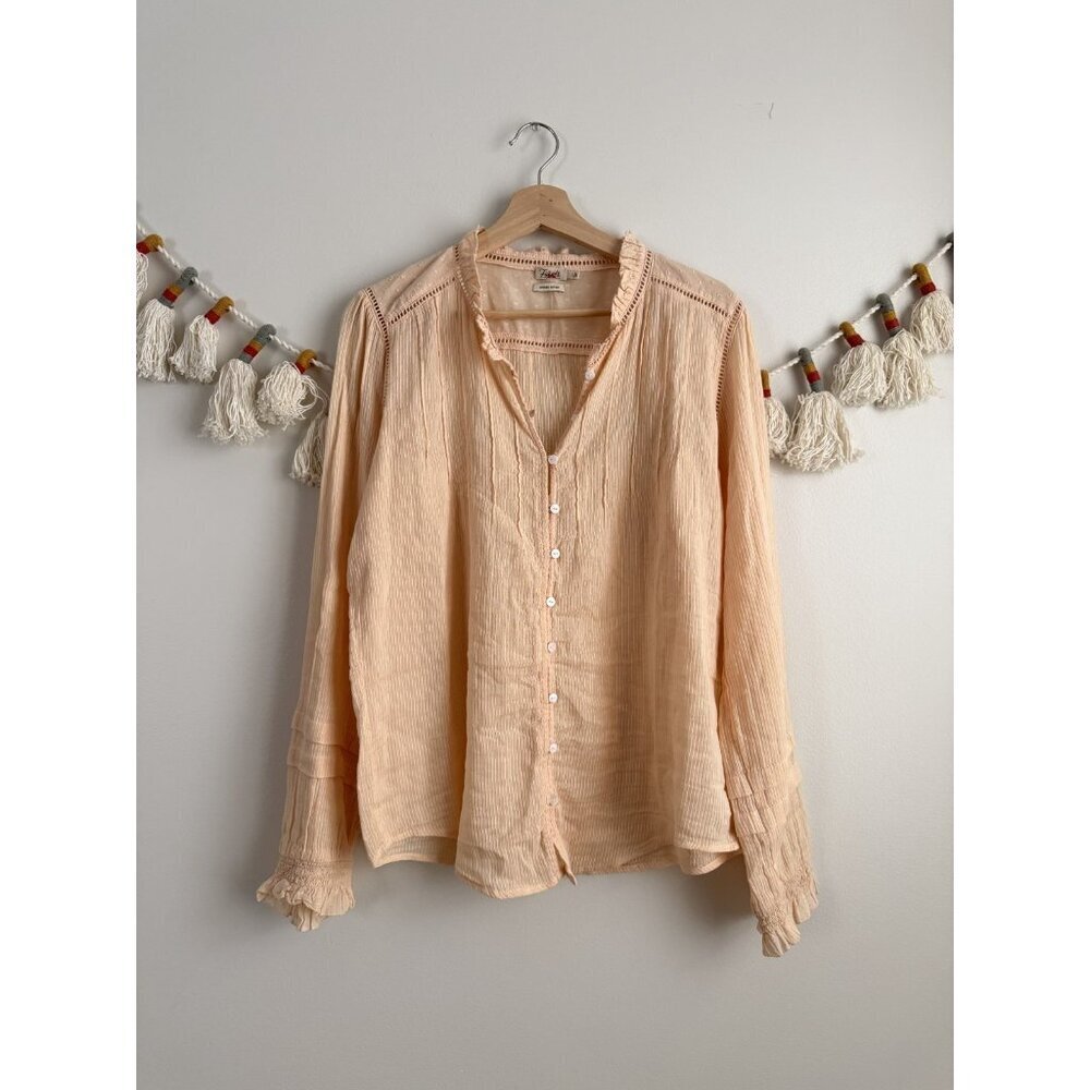 Faherty Willa Top In Vanilla Cream Button Down Organic Cotton Feminine Romantic